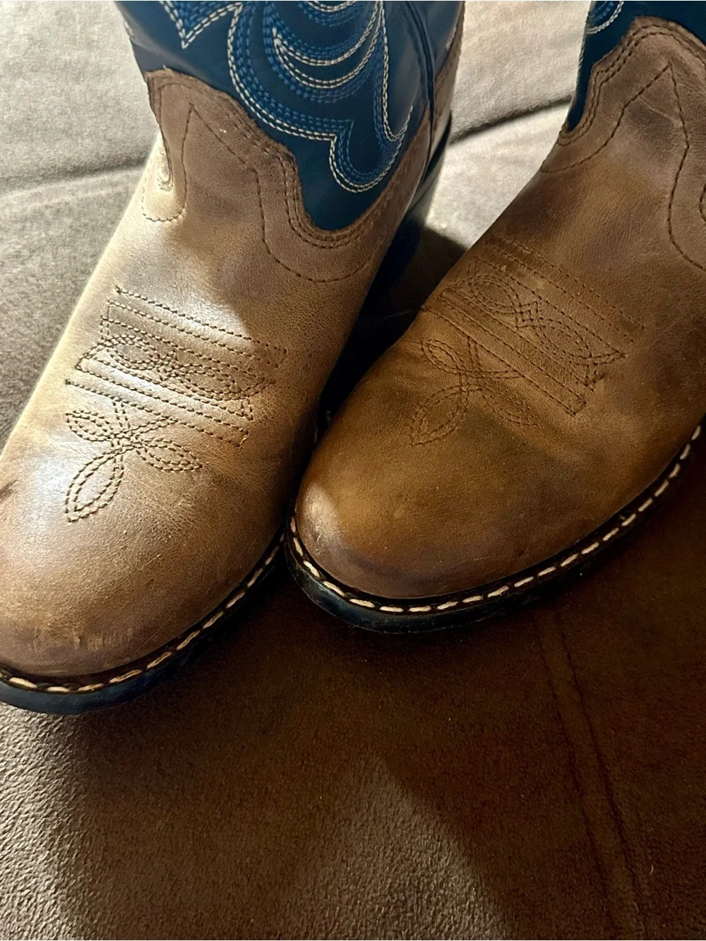 Kids Brown Western Cowboy Boots with Blue Shaft Accent